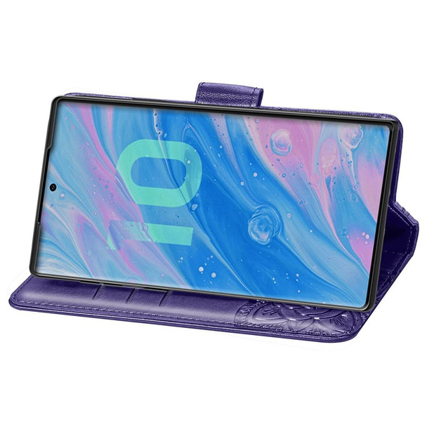 Butterfly Love Flowers Embossing Horizontal Flip Leatherette Case - Galaxy Note 10 with Holder & Card Slots & Wallet & Lanyard(Dark purple)