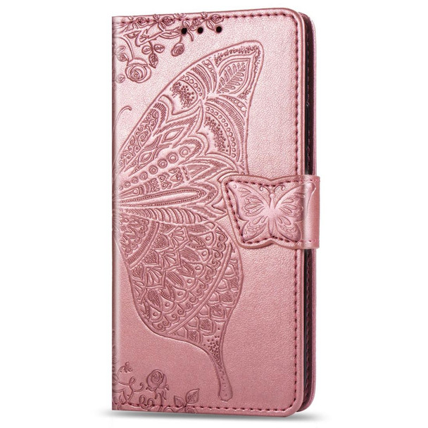 Butterfly Love Flowers Embossing Horizontal Flip Leatherette Case - Galaxy S10 5G with Holder & Card Slots & Wallet & Lanyard(Rose gold)