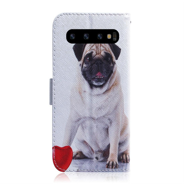 Pug Pattern Coloured Drawing Horizontal Flip Leather Case for Galaxy S10 Plus, with Holder & Card Slots & Wallet