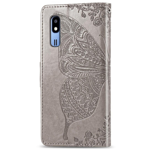 Butterfly Love Flowers Embossing Horizontal Flip Leatherette Case - Samsung  A2 Core with Holder & Card Slots & Wallet & Lanyard(Gray)