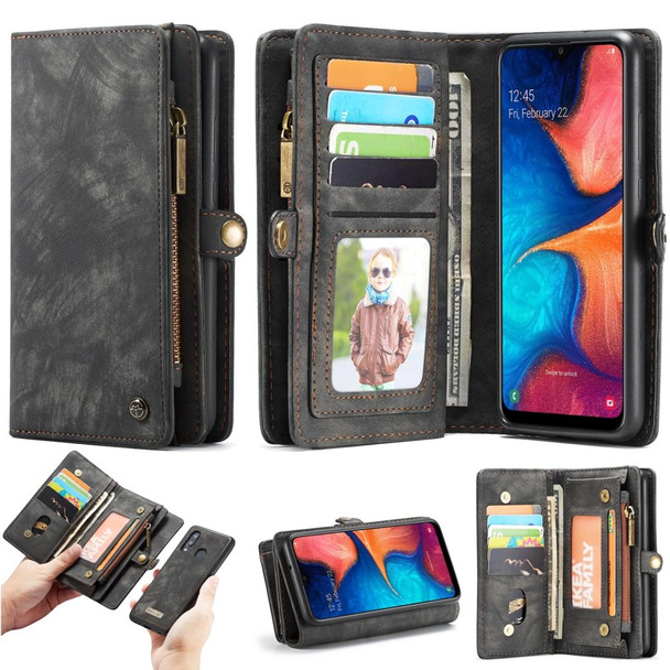 CaseMe-008 Detachable Multifunctional Retro Frosted Horizontal Flip Leatherette Case for Galaxy A20 / M10S, with Card Slot & Holder & Zipper Wallet & Photo Frame(Black)