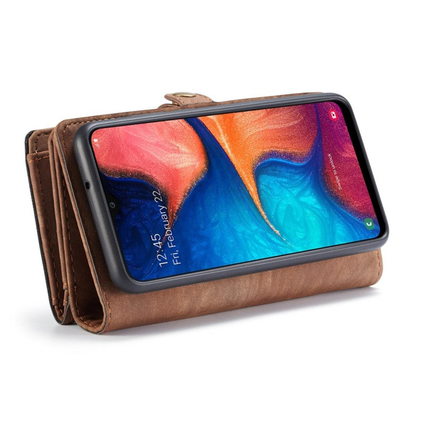 CaseMe-008 Detachable Multifunctional Retro Frosted Horizontal Flip Leatherette Case for Galaxy A20 / M10S, with Card Slot & Holder & Zipper Wallet & Photo Frame(Brown)