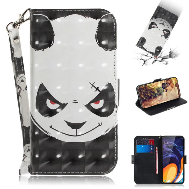 3D Colored Drawing Angry Bear Pattern Horizontal Flip Leatherette Case for Galaxy A60, with Holder & Card Slots & Wallet