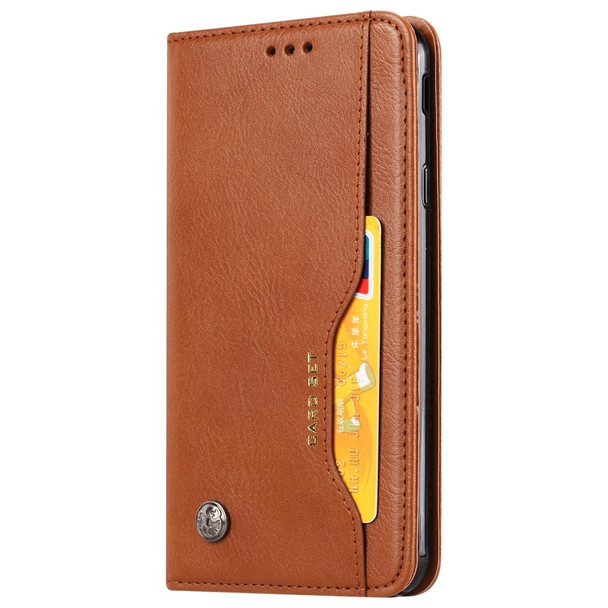 Knead Skin Texture Horizontal Flip Leather Case for Galaxy J4+, with Photo Frame & Holder & Card Slots & Wallet(Brown)