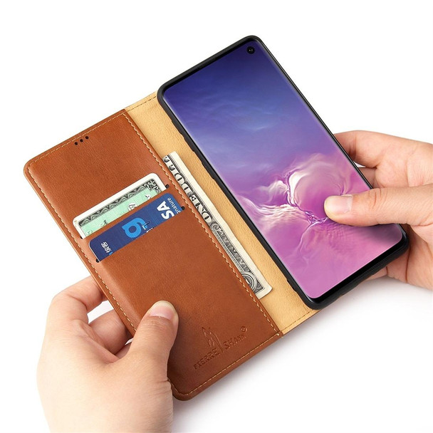 Dermis Texture PU Horizontal Flip Leatherette Case for Galaxy S10, with Holder & Card Slots & Wallet(Brown)