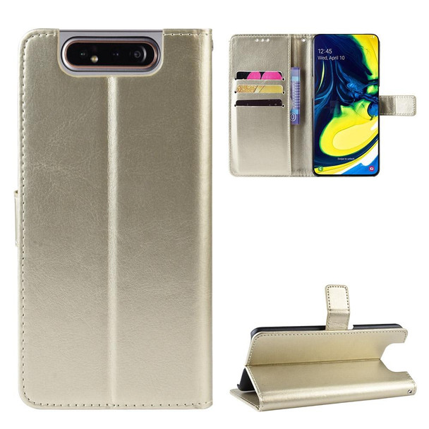 Retro Crazy Horse Texture Horizontal Flip Leather Case for Galaxy A80 / A90, with Holder & Card Slots & Photo Frame(Gold)