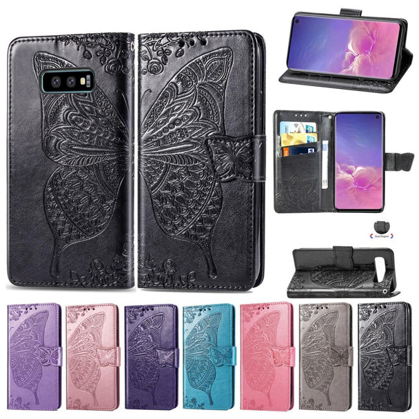 Butterfly Love Flowers Embossing Horizontal Flip Leatherette Case for Galaxy S10e, with Holder & Card Slots & Wallet & Lanyard(Pink)