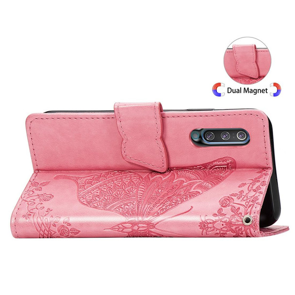 Butterfly Love Flowers Embossing Horizontal Flip Leatherette Case for Galaxy A50, with Holder & Card Slots & Wallet & Lanyard (Pink)