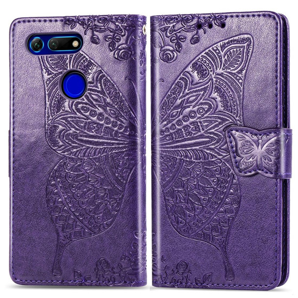 Butterfly Love Flowers Embossing Horizontal Flip Leatherette Case for Huawei V20, with Holder & Card Slots & Wallet & Lanyard (Dark Purple)