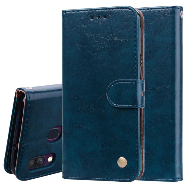 Business Style Oil Wax Texture Horizontal Flip Leatherette Case for Galaxy A40, with Holder & Card Slots & Wallet(Blue)