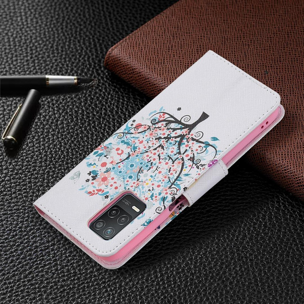 OPPO Realme 8 5G / Realme V13 Colored Drawing Pattern Horizontal Flip Leather Case with Holder & Card Slots & Wallet(Tree)