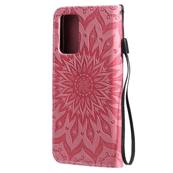 OPPO Reno6 5G Sun Embossing Pattern Horizontal Flip Leather Case with Card Slot & Holder & Wallet & Lanyard(Pink)