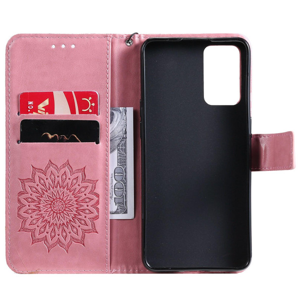 OPPO Reno6 5G Sun Embossing Pattern Horizontal Flip Leather Case with Card Slot & Holder & Wallet & Lanyard(Pink)