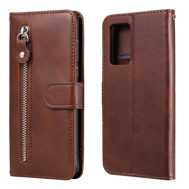 OPPO Reno6 5G Fashion Calf Texture Zipper Horizontal Flip Leather Case with Holder & Card Slots & Wallet(Brown)