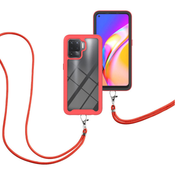 OPPO A94 4G / Reno5 Lite Starry Sky Solid Color Series Shockproof PC + TPU Protective Case with Neck Strap(Red)