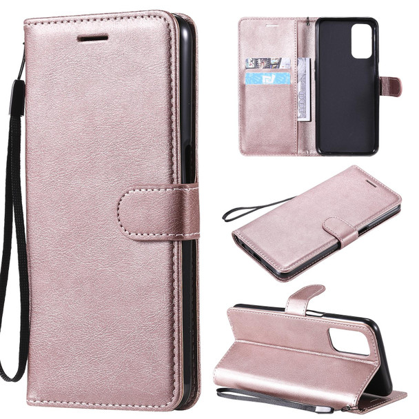 OPPO A93 5G / A54 5G / A74 5G Solid Color Horizontal Flip Protective Leather Case with Holder & Card Slots & Wallet & Photo Frame & Lanyard(Rose Gold)