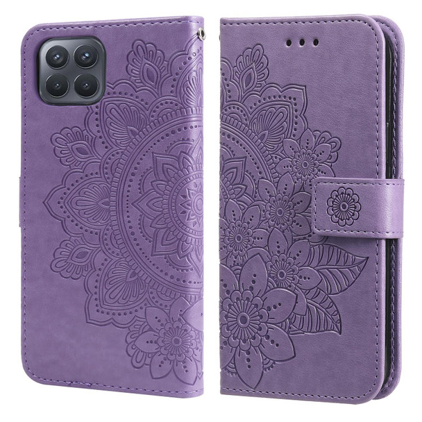 OPPO F17 Pro / A93 4G / Reno4 Lite 7-petal Flowers Embossing Pattern Horizontal Flip PU Leather Case with Holder & Card Slots & Wallet & Photo Frame(Light Purple)