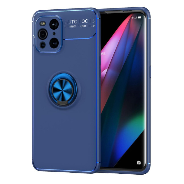 OPPO Find X3 Metal Ring Holder 360 Degree Rotating TPU Case(Blue+Blue)