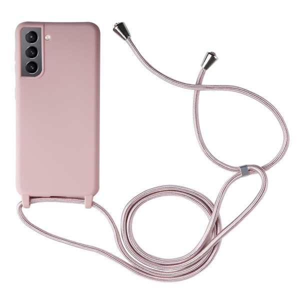 Samsung Galaxy S21 5G Candy Colors TPU Protective Case with Lanyard(Rose Gold)