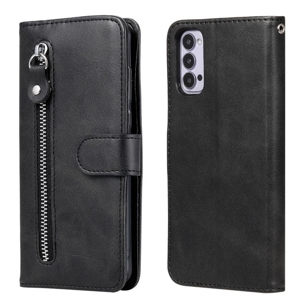OPPO Reno4 5G Fashion Calf Texture Zipper Horizontal Flip Leather Case with Holder & Card Slots & Wallet(Black)