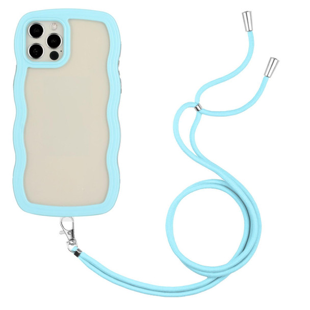 Lanyard Candy Color Wave TPU Clear PC Phone Case - iPhone 12 / 12 Pro(Blue)