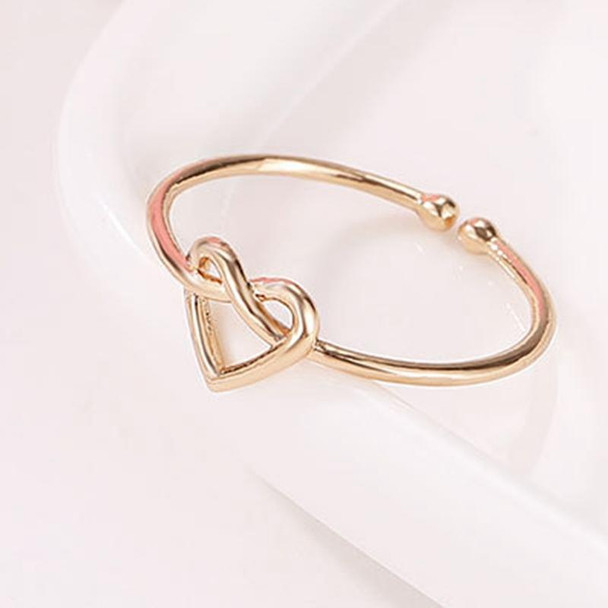 Girl Fashion Cute Simple Heart Hollow Open Adjustable Rings(Gold)