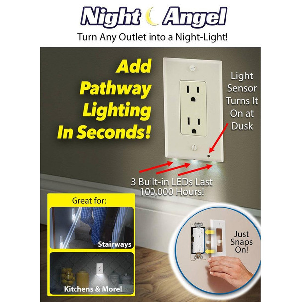 0.5W 110V Night Angel Square Plug Socket Sensor Night Light, White Light Mini Human Body Motion Induction Night Light