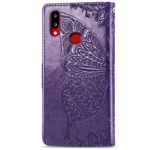 Galaxy A10s Butterfly Love Flowers Embossing Horizontal Flip Leather Case with Holder & Card Slots & Wallet & Lanyard(Dark Purple)