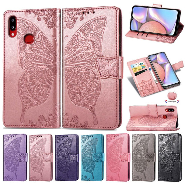 Galaxy A10s Butterfly Love Flowers Embossing Horizontal Flip Leather Case with Holder & Card Slots & Wallet & Lanyard(Dark Purple)