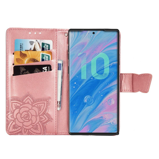 Butterfly Love Flowers Embossing Horizontal Flip Leatherette Case - Galaxy Note 10 with Holder & Card Slots & Wallet & Lanyard(Rose gold)