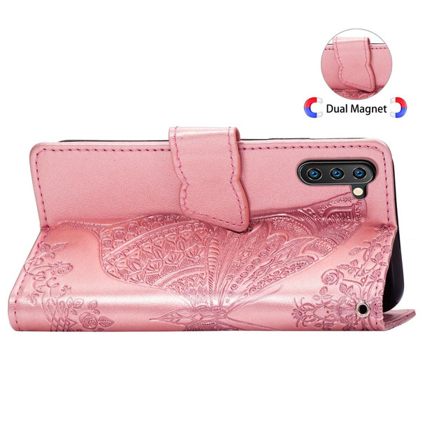 Butterfly Love Flowers Embossing Horizontal Flip Leatherette Case - Galaxy Note 10 with Holder & Card Slots & Wallet & Lanyard(Rose gold)