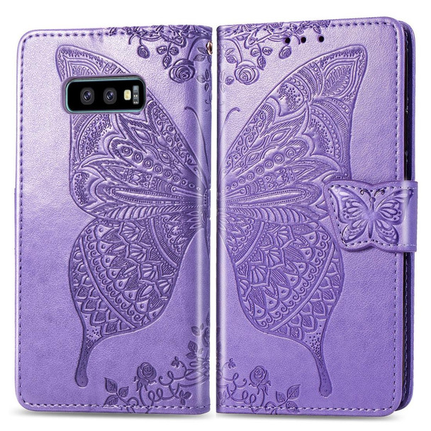 Butterfly Love Flowers Embossing Horizontal Flip Leatherette Case for Galaxy S10e, with Holder & Card Slots & Wallet & Lanyard(Light Purple)