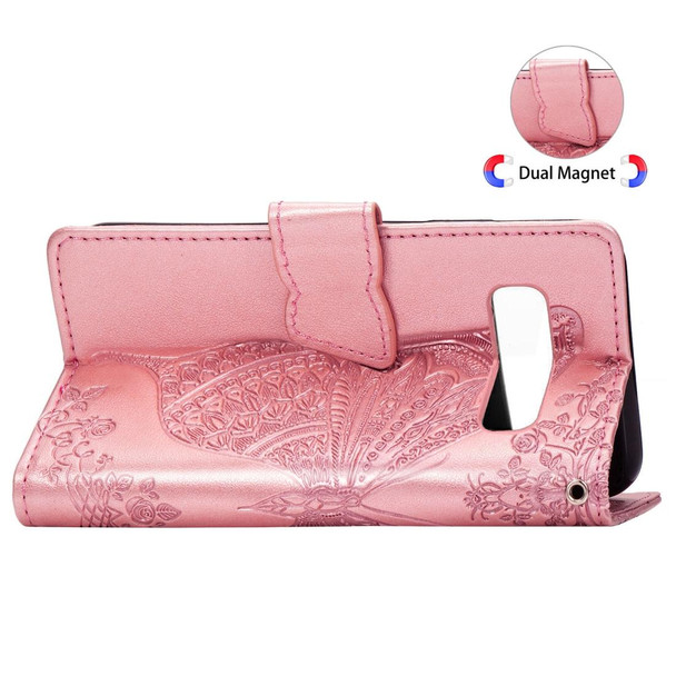 Butterfly Love Flowers Embossing Horizontal Flip Leatherette Case for Galaxy S10, with Holder & Card Slots & Wallet & Lanyard (Rose Gold)