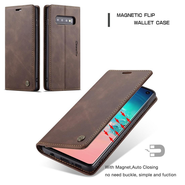 CaseMe-013 Multifunctional Retro Frosted Horizontal Flip Leatherette Case for Galaxy S10, with Card Slot & Holder & Wallet (Coffee)