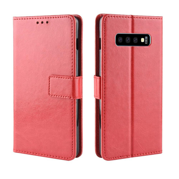 Retro Crazy Horse Texture Horizontal Flip Leather Case for Galaxy S10 (5G), with Holder & Card Slots & Photo Frame (Red)