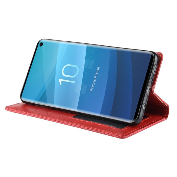 Magnetic Buckle Retro Crazy Horse Texture Horizontal Flip Leather Case for Galaxy S10 (5G), with Holder & Card Slots & Photo Frame(Red)