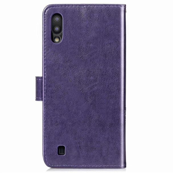 Lucky Clover Pressed Flowers Pattern Leather Case for Galaxy M10, with Holder & Card Slots & Wallet & Hand Strap (Purple)