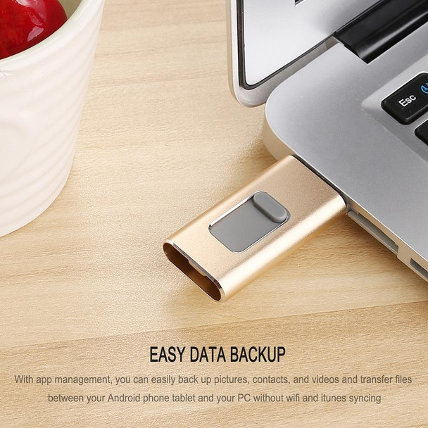 Richwell 3 in 1 16G Type-C + 8 Pin + USB 3.0 Metal Push-pull Flash Disk with OTG Function(Gold)
