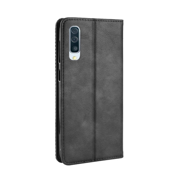 Magnetic Buckle Retro Texture Horizontal Flip Leather Case for Galaxy A50, with Holder & Card Slots & Wallet (Black)