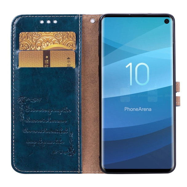 Business Style Oil Wax Texture Horizontal Flip Leatherette Case for Galaxy S10, with Holder & Card Slots & Wallet (Blue)