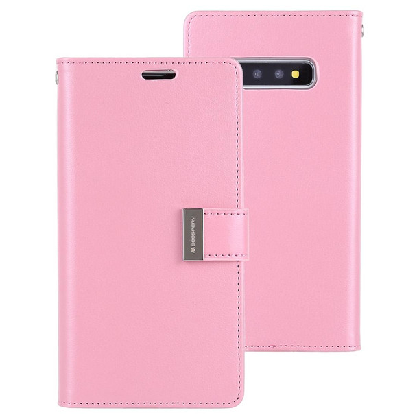 GOOSPERY RICH DIARY PU + TPU Crazy Horse Texture Horizontal Flip Leather Case for Galaxy S10+, with Card Slots & Wallet & Photo frame(Pink)