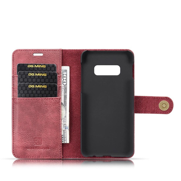 DG.MING Crazy Horse Texture Flip Detachable Magnetic Leatherette Case for Samsung Galaxy S10 E, with Holder & Card Slots & Wallet(Red)