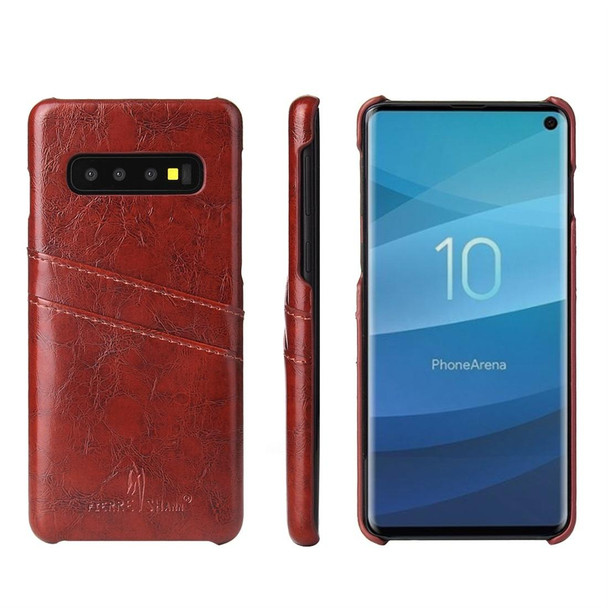 Fierre Shann Retro Oil Wax Texture PU Leatherette Case for Galaxy S10, with Card Slots (Brown)