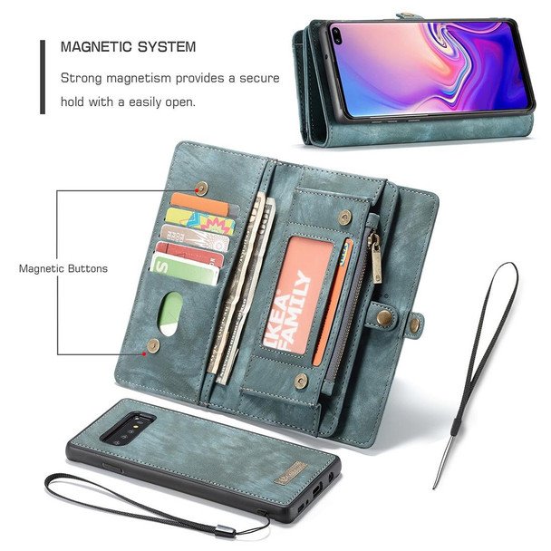 CaseMe Detachable Multifunctional Horizontal Flip Leatherette Case for Galaxy S10+, with Card Slot & Holder & Zipper Wallet & Photo Frame(Blue)