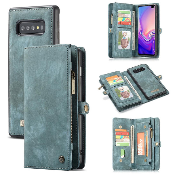 CaseMe Detachable Multifunctional Horizontal Flip Leatherette Case for Galaxy S10+, with Card Slot & Holder & Zipper Wallet & Photo Frame(Blue)