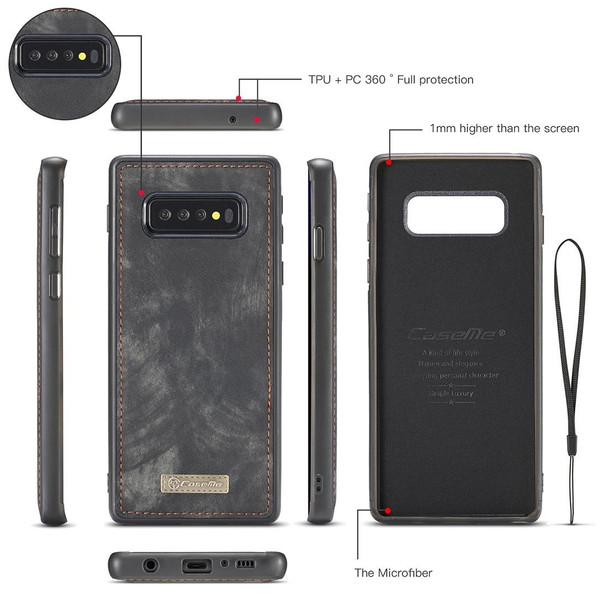 CaseMe Detachable Multifunctional Horizontal Flip Leatherette Case for Galaxy S10, with Card Slot & Holder & Zipper Wallet & Photo Frame (Black)
