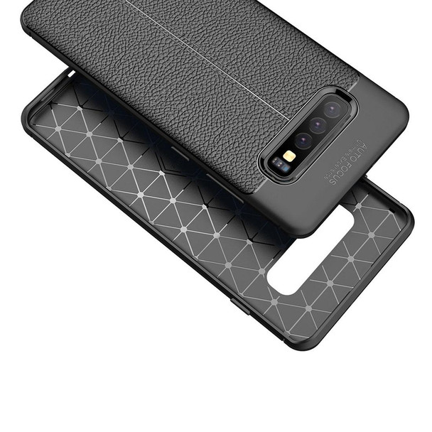 Litchi Texture TPU Shockproof Case for Galaxy S10+ (Navy Blue)