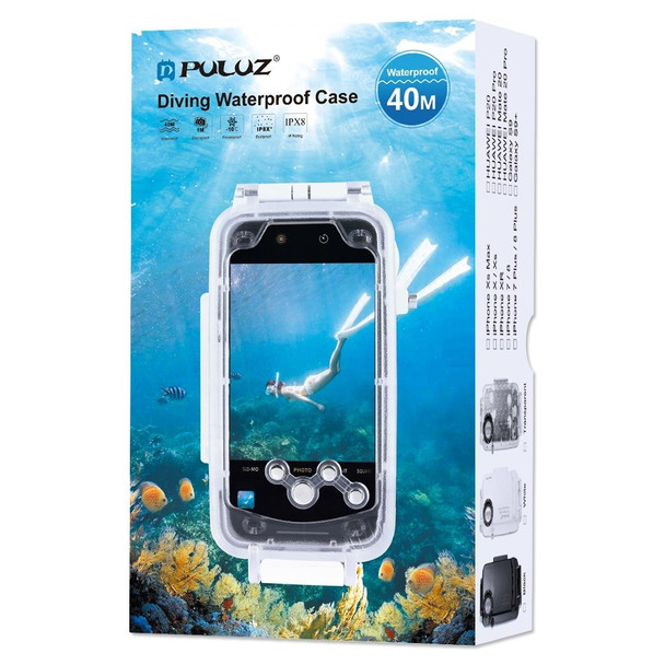 PULUZ 40m/130ft Waterproof Diving Case for Galaxy S9+, Photo Video Taking Underwater Housing Cover, Only Support Android 8.0.0 or below(White)
