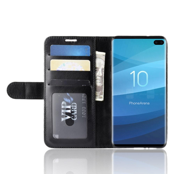 R64 Texture Single Fold Horizontal Flip Leather Case for Galaxy S10+, with Holder & Card Slots & Wallet (Black)