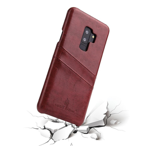Fierre Shann Retro Oil Wax Texture PU Leatherette Case for Galaxy S9+, with Card Slots(Brown)